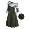 Robe à carreaux en maille torsadée, col cintrée, manches longues et lacets - Vert profond XXL | US 14