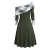 Robe à carreaux en maille torsadée, col cintrée, manches longues et lacets - Vert profond XXL | US 14