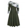 Robe à carreaux en maille torsadée, col cintrée, manches longues et lacets - Vert profond XXL | US 14