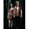 Bleeding Letters Print V Neck High Waist Spaghetti Strap Dress and Roll Up Sleeve Shirt Outfit - Rose clair S | US 4