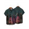 Chemise d'Halloween pour homme, chemise boutonnée à imprimé forêt de sorciers - Paon Bleu L