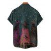 Chemise d'Halloween pour homme, chemise boutonnée à imprimé forêt de sorciers - Paon Bleu 2XL