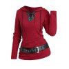 Haut à capuche colorblock Haut à capuche texturé en tricot avec ceinture à œillets - Rouge Vineux XXL | US 14