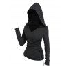 Haut à capuche de couleur unie à lacets et œillets froncés - Noir XXL | US 14