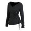 Haut à capuche de couleur unie à lacets et œillets froncés - Noir XXL | US 14