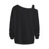 Sweat-shirt gothique à imprimé tête de mort, corbeau, rose, lettres, sangle à boucle, col incliné - Noir XXXXXL | US 20