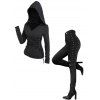 Gothic Outfit Solid Color Lace Up Hoodie Top and Grommet Leggings Set - Noir S | US 4