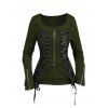 Gothic Women Outfit Lace Up Zip Square Neck Top and Grommet Leggings Set - Vert Armée S | US 4