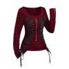 Gothic Women Outfit Lace Up Zip Square Neck Top and Grommet Leggings Set - Rouge Vineux S | US 4
