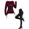 Gothic Women Outfit Lace Up Zip Square Neck Top and Grommet Leggings Set - Rouge Vineux S | US 4