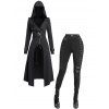 Gothic Women Outfit Lace Up Zip Hooded Coat and Grommet Leggings Set - Noir S | US 4