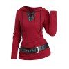 Women Outfit Colorblock Knitted Belt Hoodie Top and Grommet Leggings Set - Rouge Vineux S | US 4