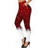 Leggings de Noël à carreaux colorblock, imprimé flocons de neige, taille élastique - Rouge foncé XXL | US 14