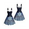 Robe de Noël Mini-robe en fausse fourrure à imprimé flocon de neige brillant - Bleu profond XXXXXL | US 20