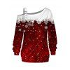Sweat-shirt de Noël à carreaux colorblock, imprimé flocon de neige, sangle à boucle, col incliné - Rouge foncé XXXXXL | US 20