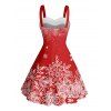 Christmas Couple Outfit Snowflake Print Faux Fur Mini Dress and Shirt Set - Rouge S | US 4