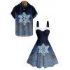 Christmas Couple Outfit Shinny Snowflake Print Faux Fur Dress and Shirt Set - Bleu profond S | US 4