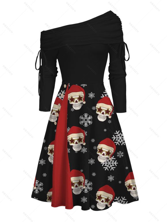 Robe de Noël à imprimé tête de mort et chapeau, col montant et manches longues, imprimé flocon de neige - Noir L | US 8-10