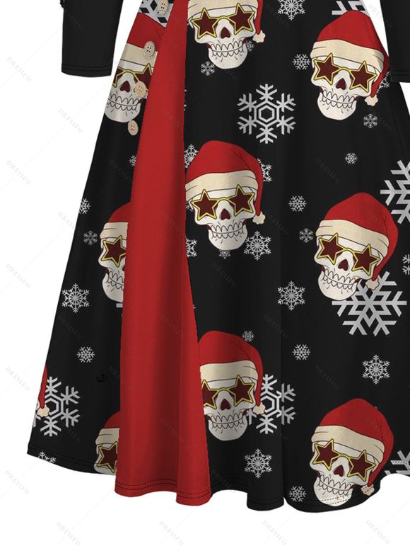 Robe de Noël à imprimé tête de mort et chapeau, col montant et manches longues, imprimé flocon de neige - Noir XXXXL | US 18