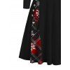 Robe de Noël à carreaux, imprimé flocon de neige, cintrée, col oblique, manches longues - Noir XXXXXL | US 20