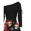 Robe de Noël à imprimé tête de mort et chapeau, col montant et manches longues, imprimé flocon de neige - Noir L | US 8-10