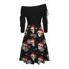 Robe de Noël à imprimé tête de mort et chapeau, col montant et manches longues, imprimé flocon de neige - Noir L | US 8-10