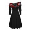 Robe de Noël à carreaux, imprimé flocon de neige, cintrée, col oblique, manches longues - Noir XXXXXL | US 20