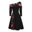 Robe de Noël à carreaux, imprimé flocon de neige, cintrée, col oblique, manches longues - Noir XXXXXL | US 20