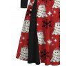 Robe de Noël bonhomme de neige avec chapeau imprimé flocon de neige robe cintrée à col oblique à manches longues - Rouge XXXL | US 16