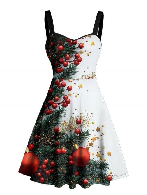 Robe imprimée sapin de Noël et étoiles, mini-robe froncée à col en cœur