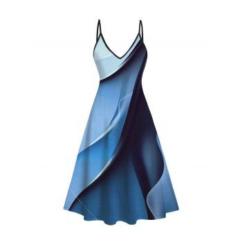 Ombre Printed Spaghetti Strap Dress and Open Front Long Top Set