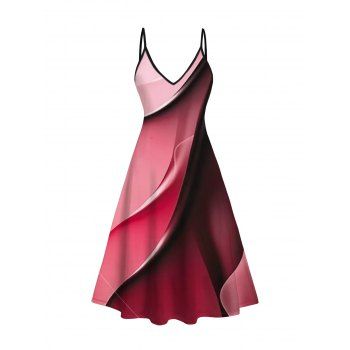 Ombre Printed Spaghetti Strap Dress and Open Front Long Top Set