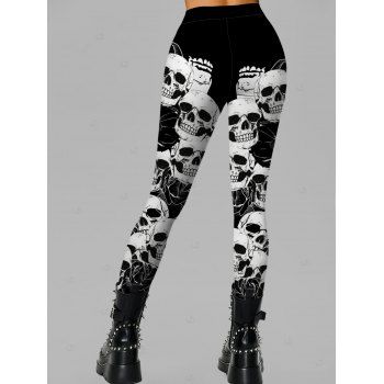Gothic Leggings Rose Skulls Print Elastic High Waist Skinny Leggings
