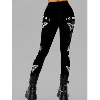 Gothic Leggings Butterfly Moon Swirl Print Elastic High Waist Skinny Leggings