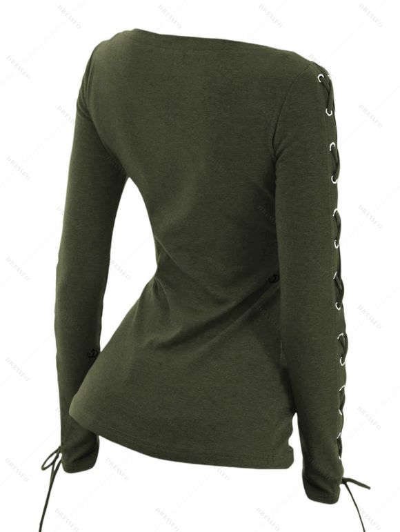 Haut Ajusté Bague en O Manches Longues à Col V à Lacets - Vert profond XL | US 10