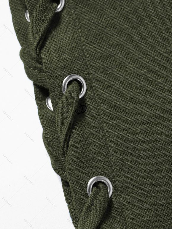 Haut Ajusté Bague en O Manches Longues à Col V à Lacets - Vert profond XL | US 10