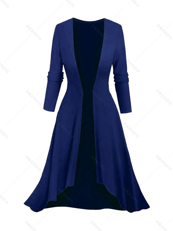Ensemble robe à bretelles spaghetti imprimée ombrée et haut long ouvert sur le devant - Bleu profond S | US 4