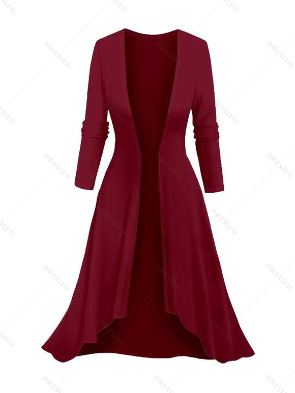 Ensemble robe à bretelles spaghetti imprimée ombrée et haut long ouvert sur le devant - Rouge Vineux S | US 4