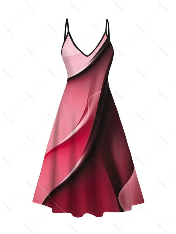 Ensemble robe à bretelles spaghetti imprimée ombrée et haut long ouvert sur le devant - Rouge Vineux S | US 4