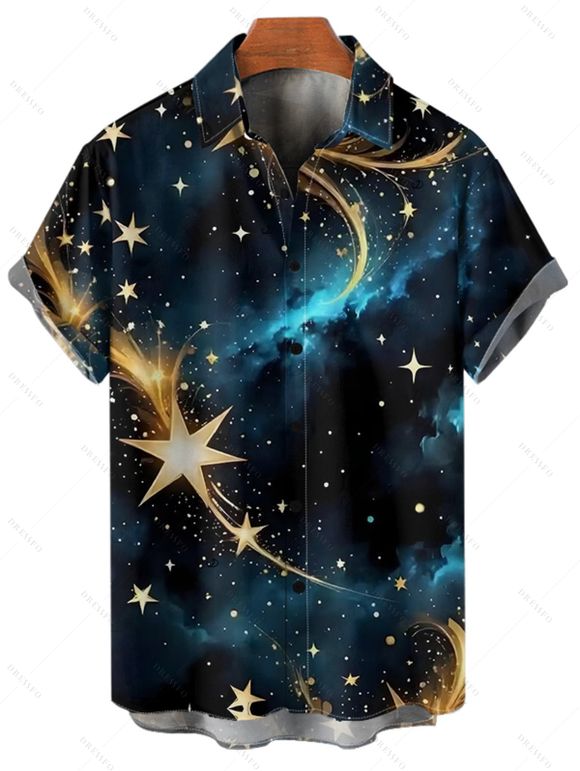 Chemise boutonnée à imprimé galaxie et étoiles pour homme - Noir 2XL