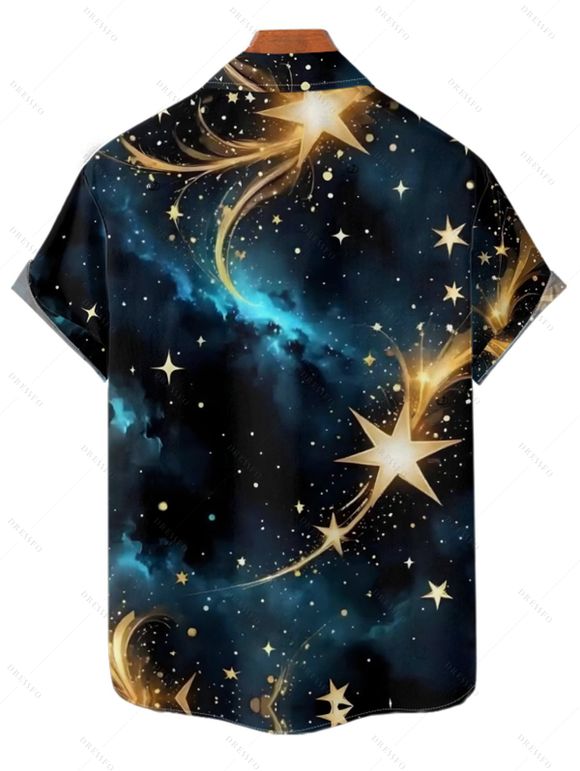 Chemise boutonnée à imprimé galaxie et étoiles pour homme - Noir L