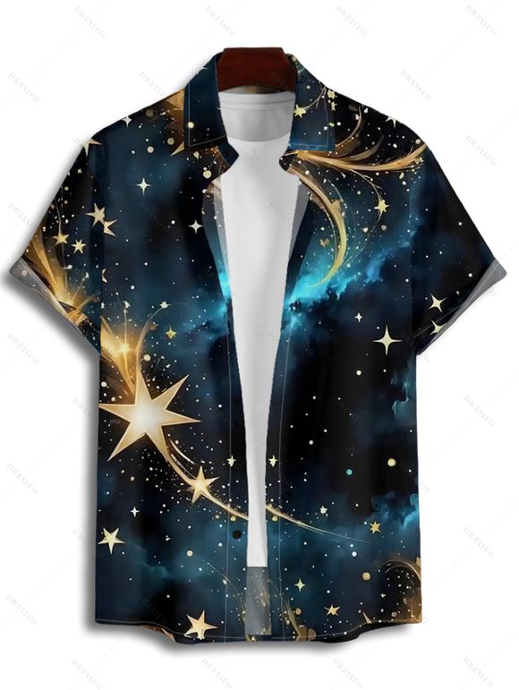 Chemise boutonnée à imprimé galaxie et étoiles pour homme - Noir L