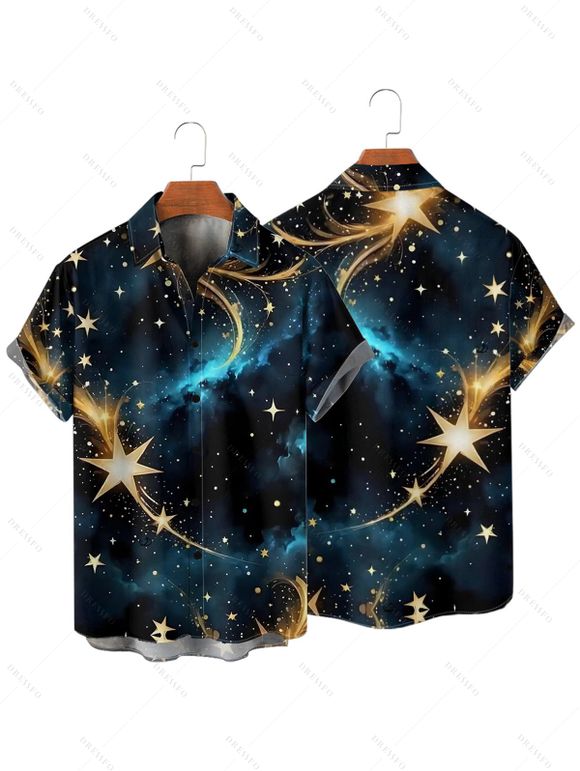 Chemise boutonnée à imprimé galaxie et étoiles pour homme - Noir L