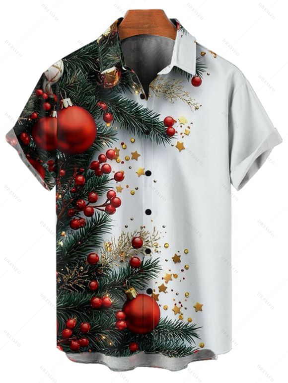 Chemise boutonnée à imprimé sapin de Noël et étoiles pour homme - Blanc S