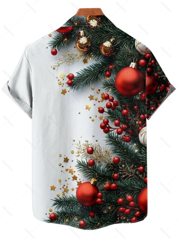 Chemise boutonnée à imprimé sapin de Noël et étoiles pour homme - Blanc L