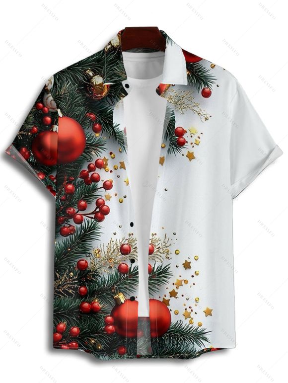 Chemise boutonnée à imprimé sapin de Noël et étoiles pour homme - Blanc L