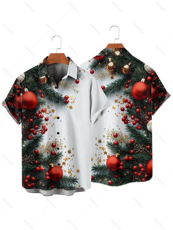 Chemise boutonnée à imprimé sapin de Noël et étoiles pour homme - Blanc L