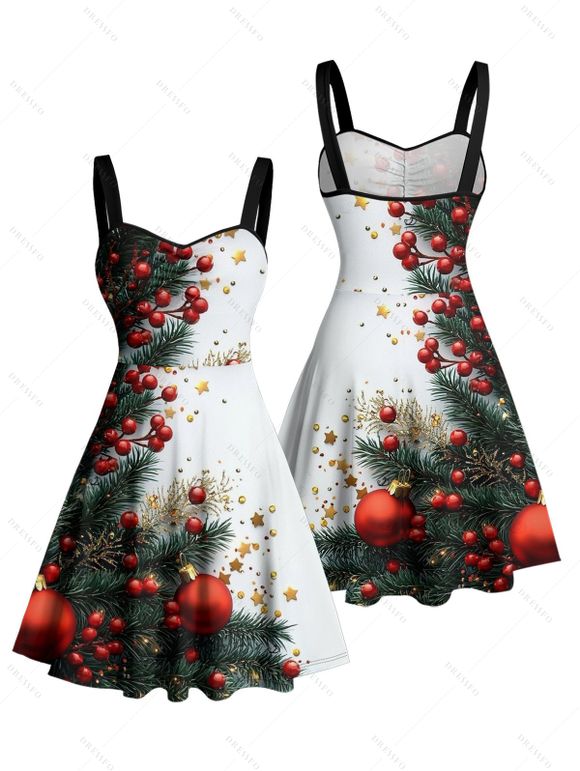 Couple Outfit Christmas Tree Star Print Ruched Dress and Shirt Set - Blanc S | US 4