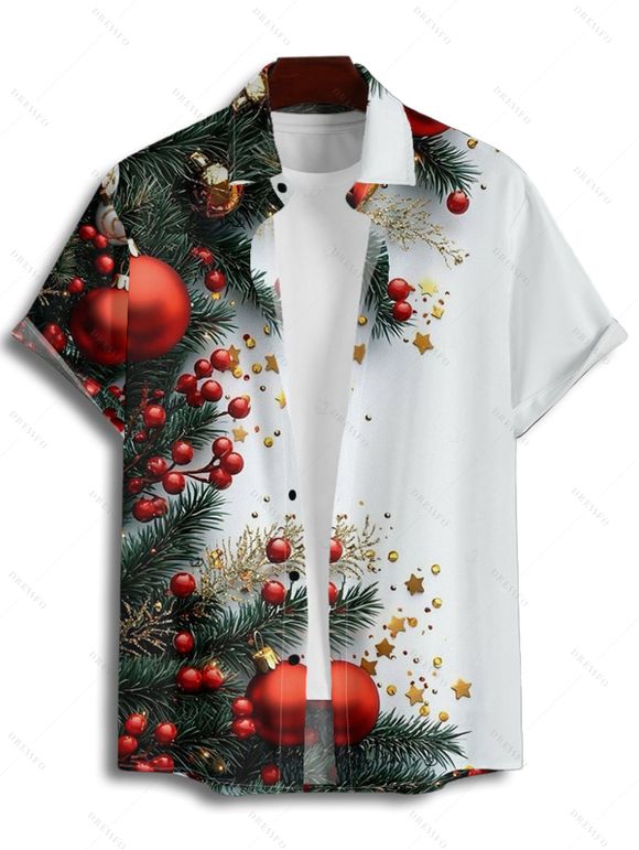 Couple Outfit Christmas Tree Star Print Ruched Dress and Shirt Set - Blanc S | US 4