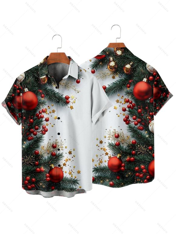 Couple Outfit Christmas Tree Star Print Ruched Dress and Shirt Set - Blanc S | US 4
